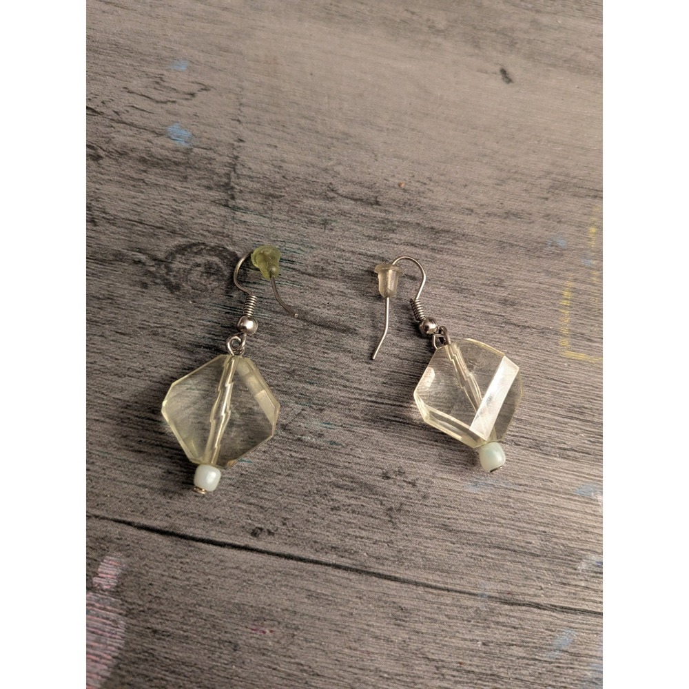 Clear Geometric Faceted Dangle Earrings Silver‎ Tone Fishhook Drop Minimalist